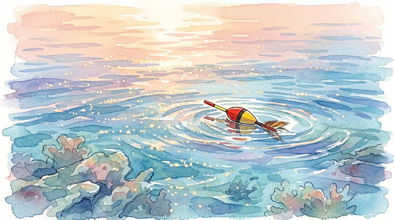 するするスルルーの仕掛けを投入した直後、ウキが潮に乗って流れていく様子