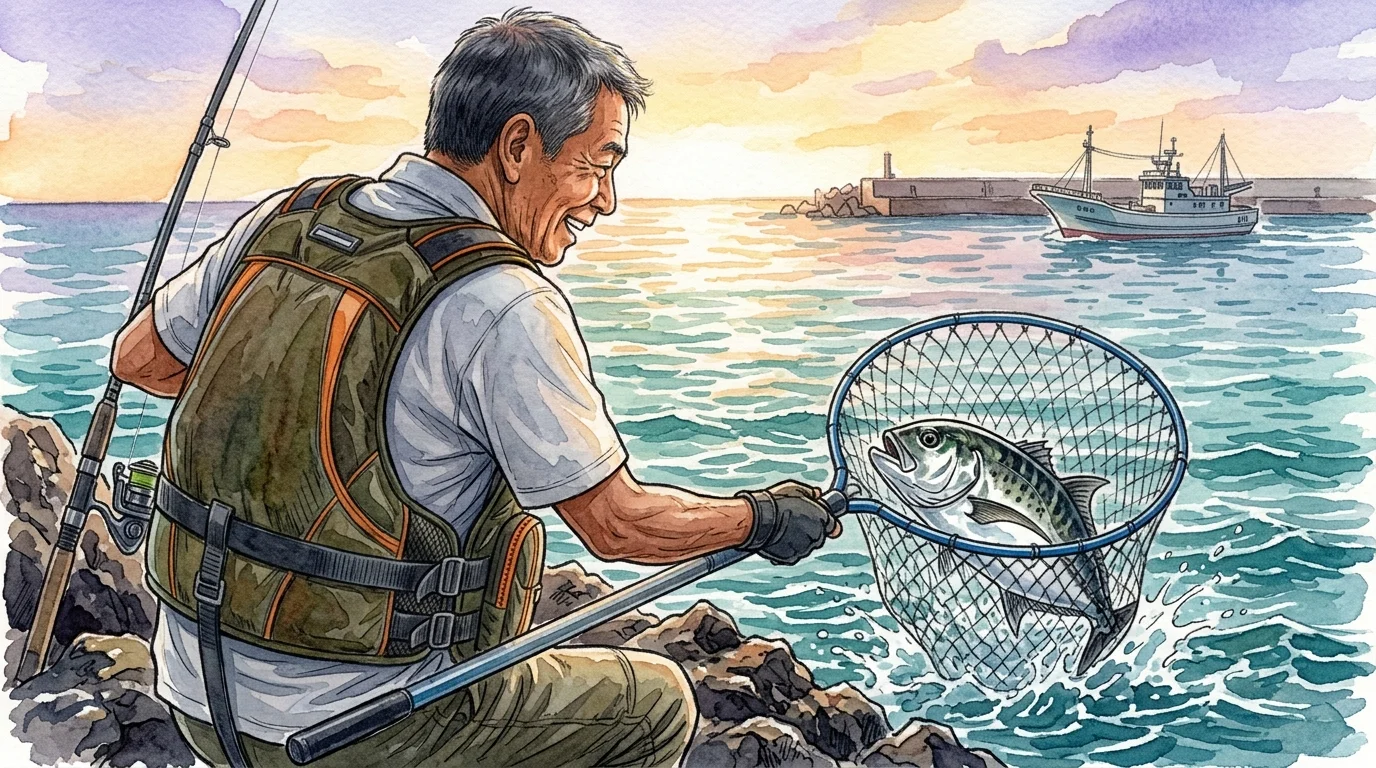 するするスルルーで釣った魚を玉網ですくい上げる達成感のある瞬間